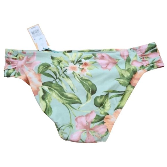 Kona Sol Side Shirred Medium Coverage Hipster Bikini Bottom Green Floral Size XL - Picture 4 of 8